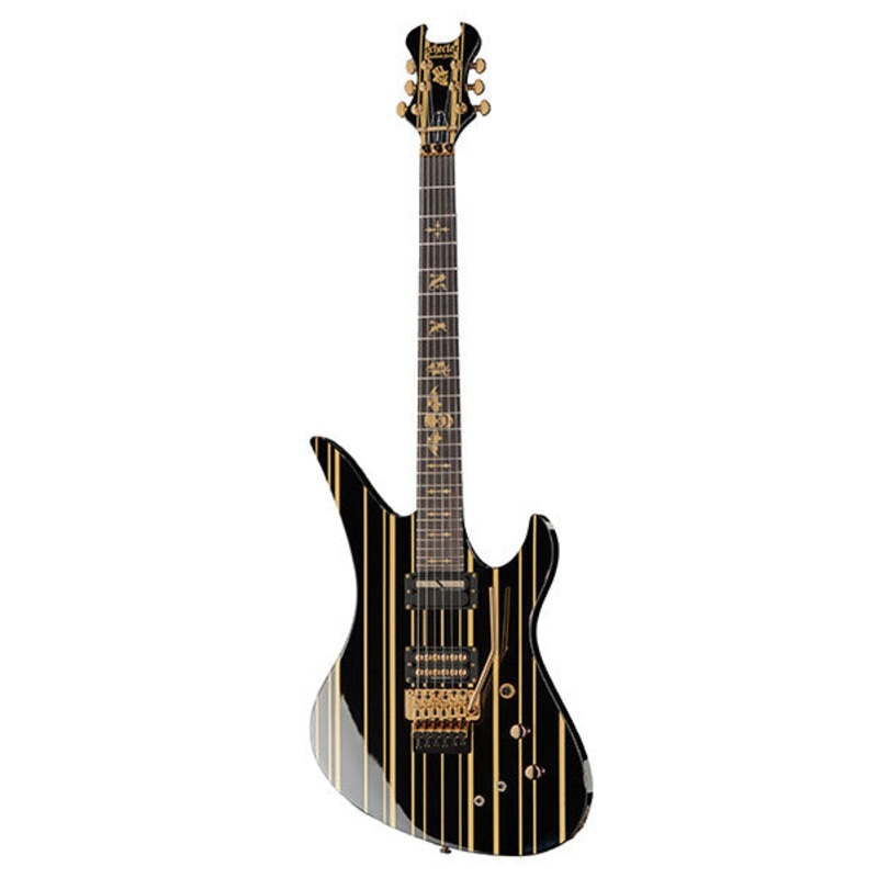 Schecter Synyster Custom-S FR Electric Guitar - Glossy Black With Gold Stripes