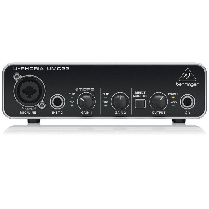 Behringer UMC22 2-Channel USB Audio Interface with Midas Mic Pre Amplifier