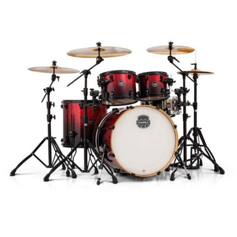 Mapex AR529SBNV Acoustic Drum Set, Hybrid Shell Pack with Black Fittings, Magma Red, 5 pcs